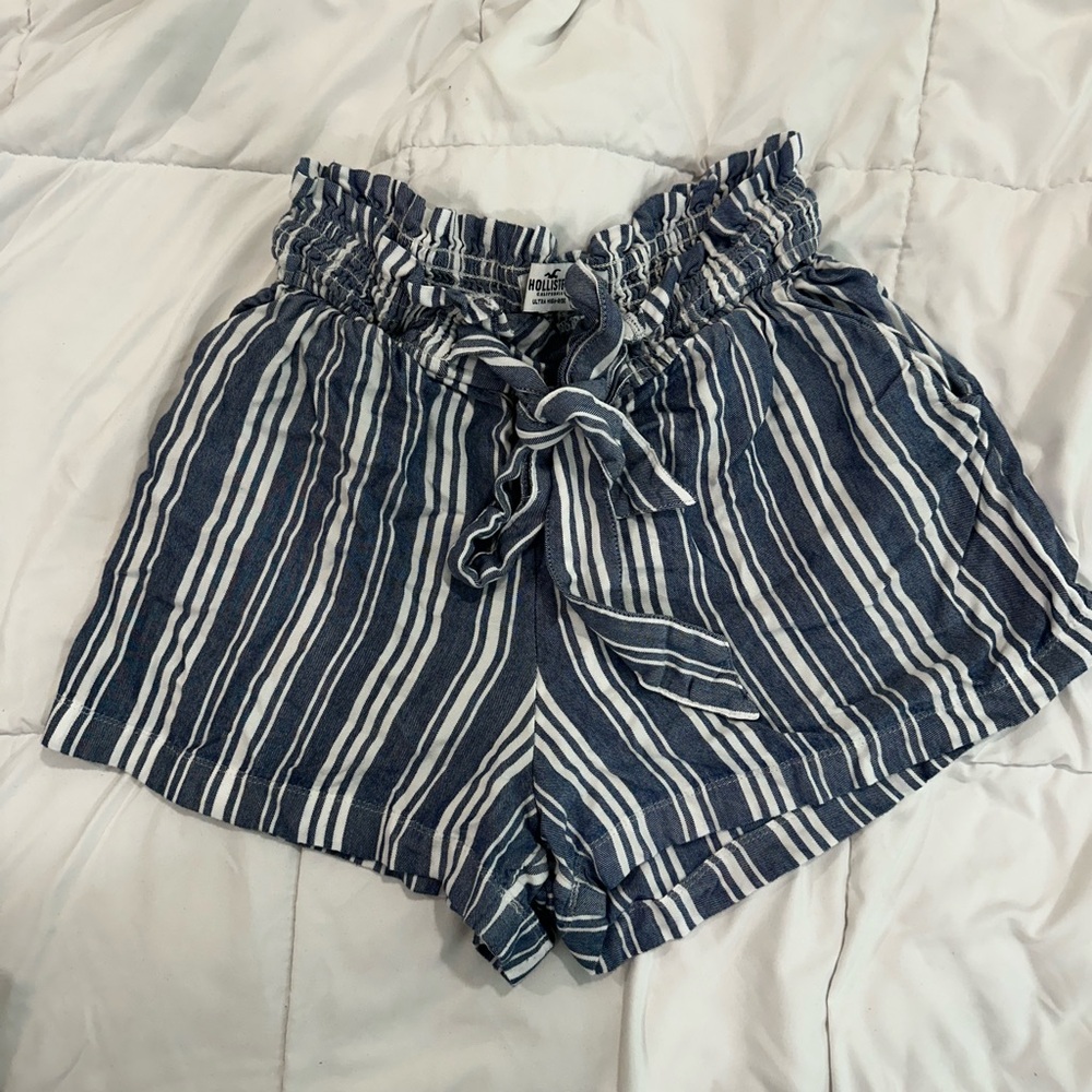Hollister Navy and White Striped High Waist Shorts
